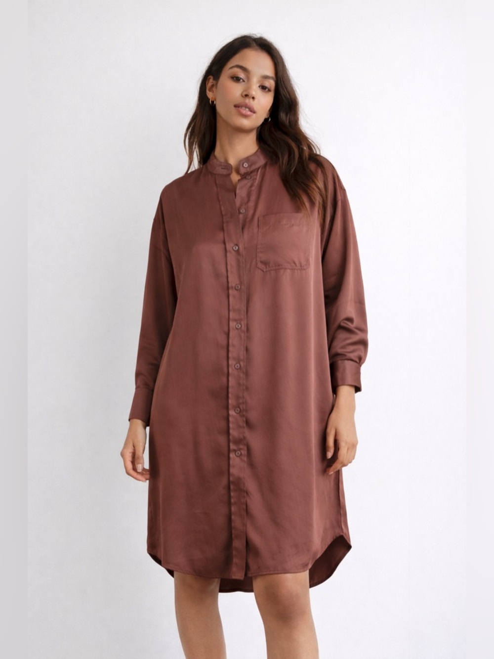 H&M Women's Longline Button-Down Shirt in Brick Brown